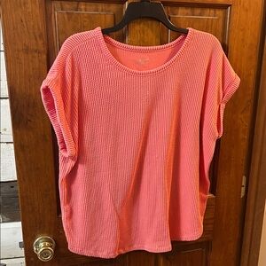 47 Women's Pink Ribbed Short Sleeve Tee
